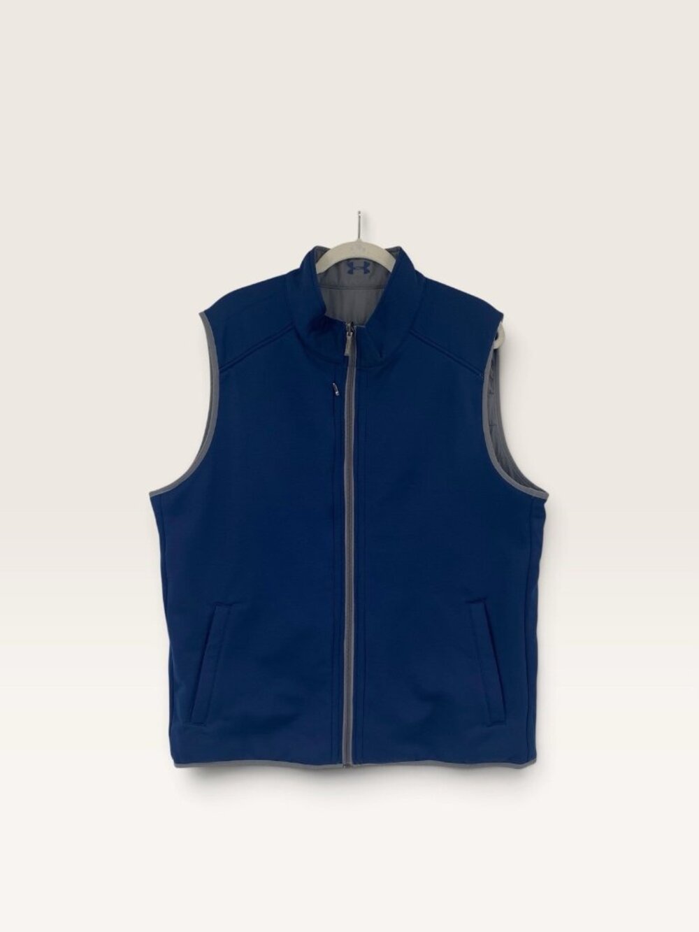 Under Armour Reversible Full Zip Vest Blue Gray Mens XL Cold Gear *LOGO* Golf